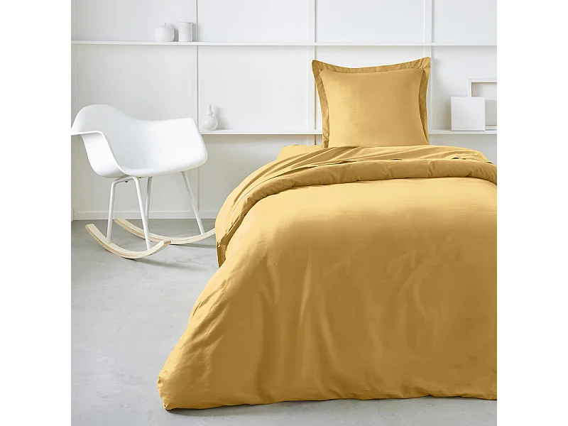 Copripiumino liscio 100% cotone, qualità 144 fili. Ocra 140x200cm