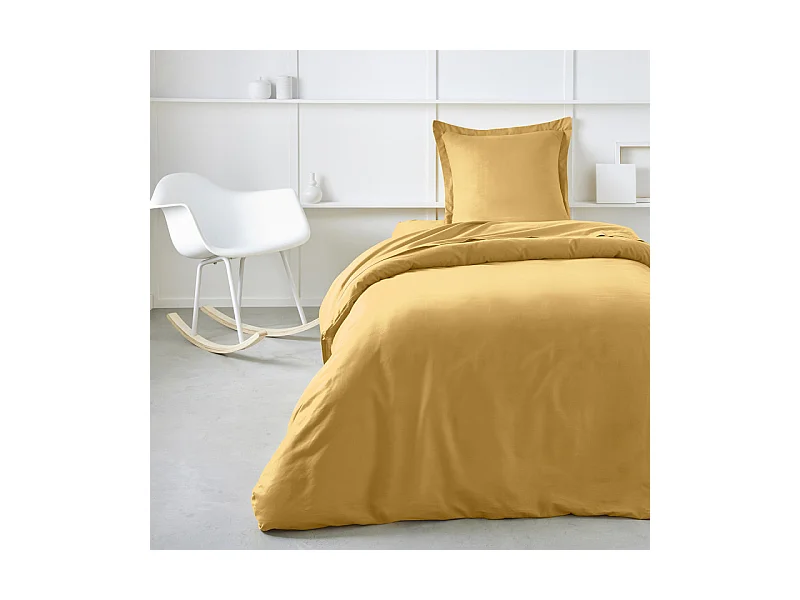 Housse de couette lisse 100% coton, qualité 144 fils. Ocre 140x200cm