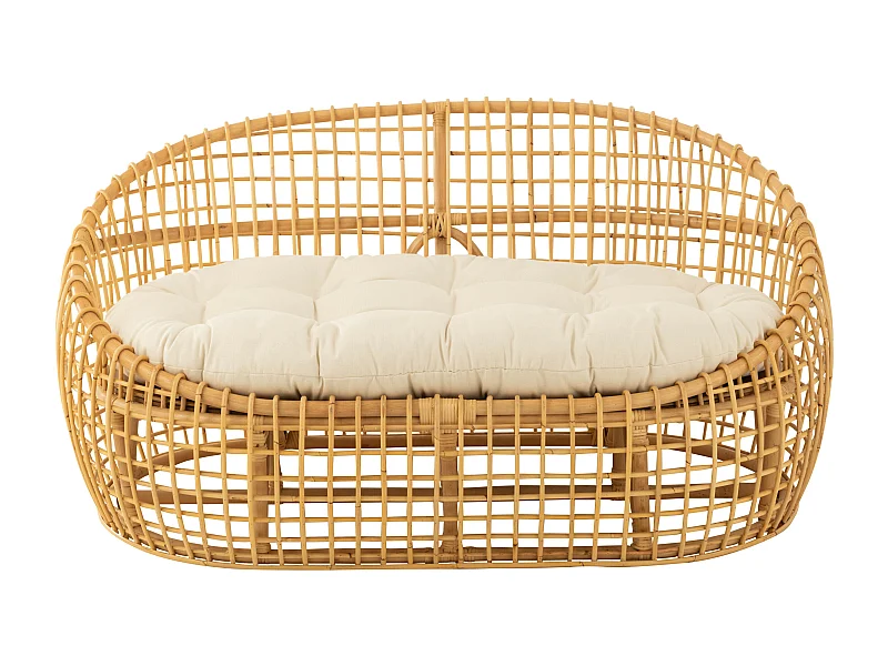 Sofá 2 plazas con cojines Lizo - Acabado natural y blanco