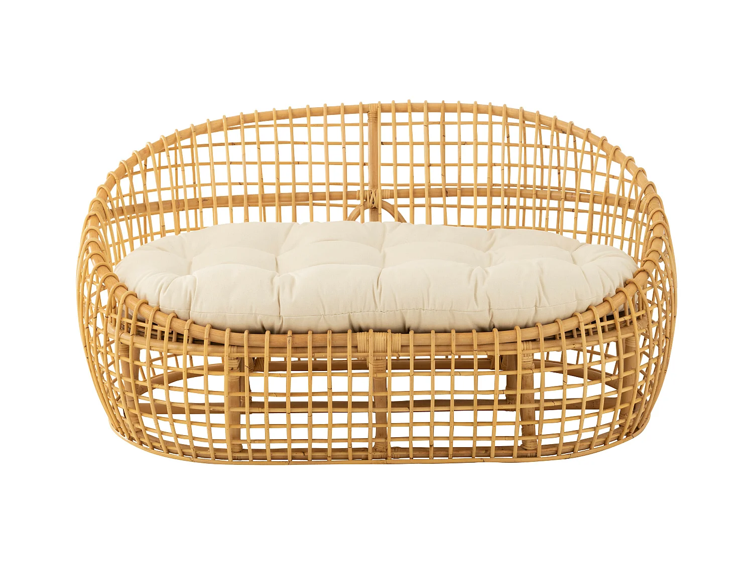 Sofa Lizo 2 places avec coussins - Finition naturelle et blanche