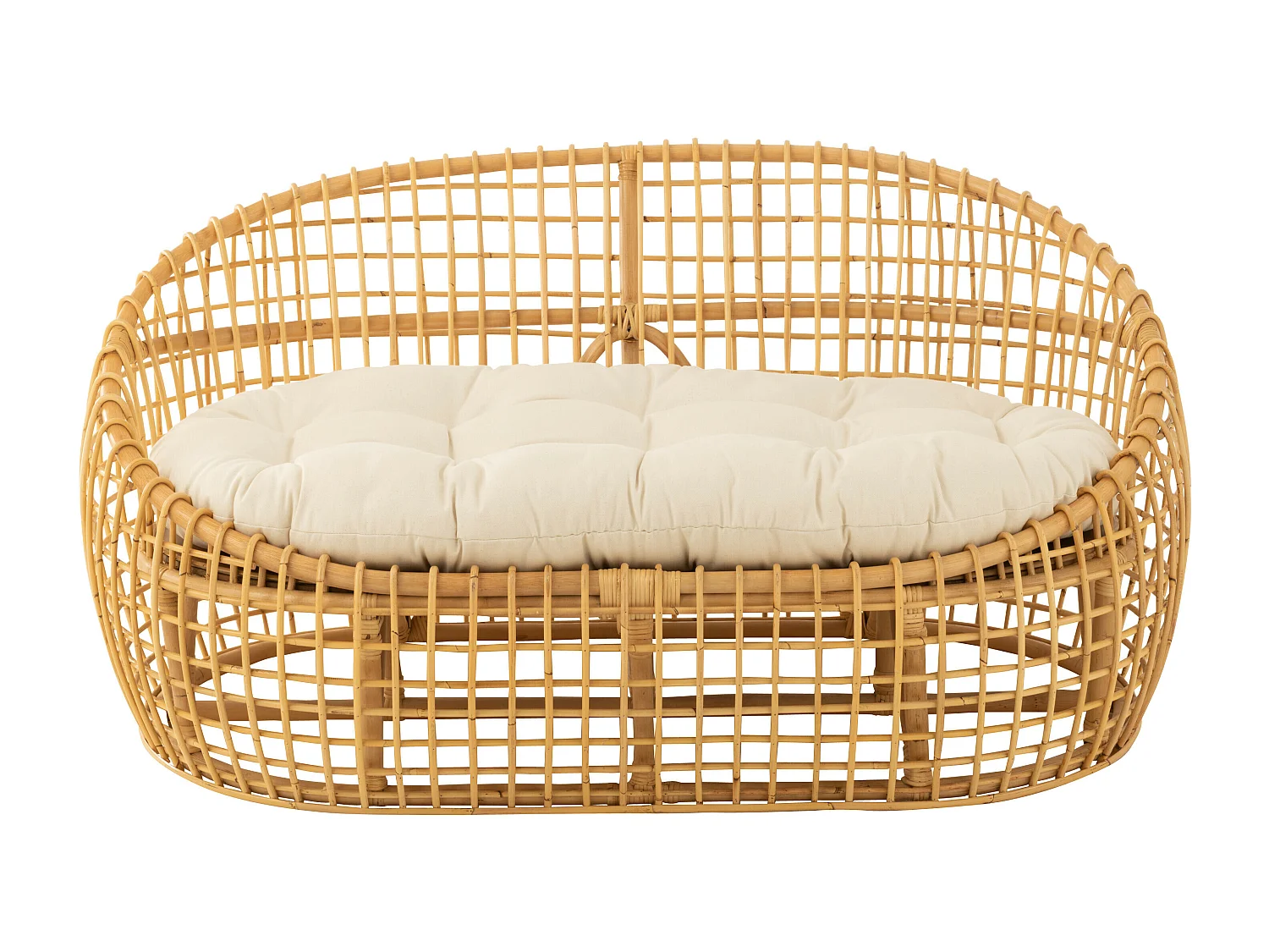 Sofa Lizo 2 places avec coussins - Finition naturelle et blanche