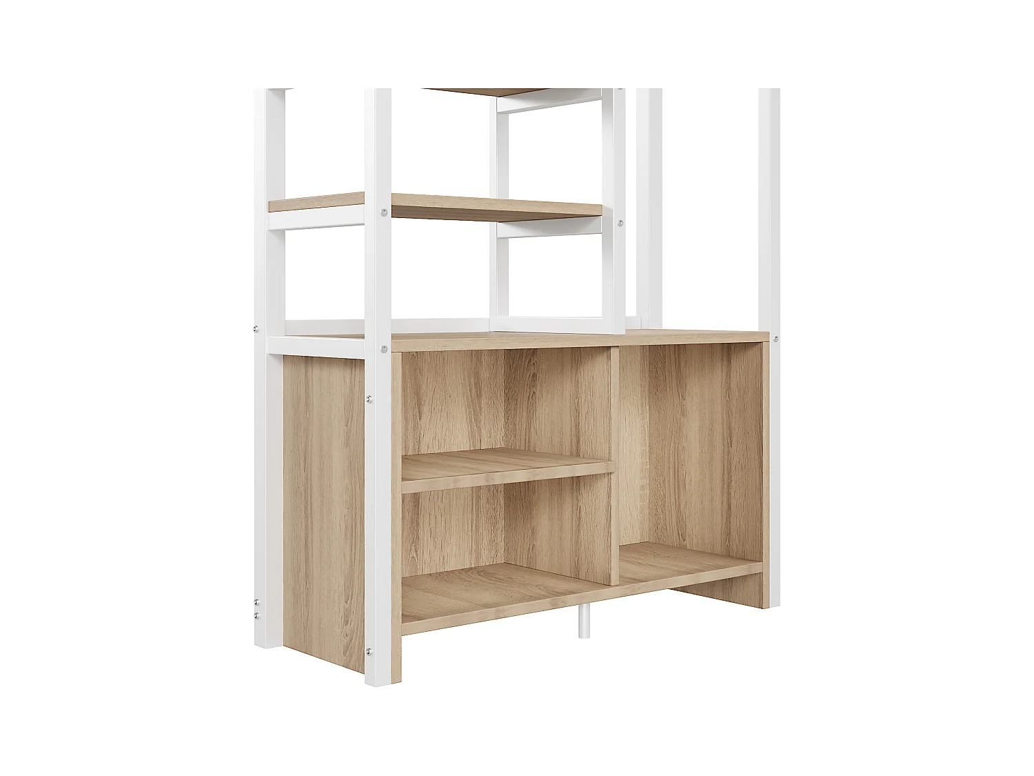 Cama mezanino metálica 90x200cm - com mesa + tomadas USB + barreiras - Branco