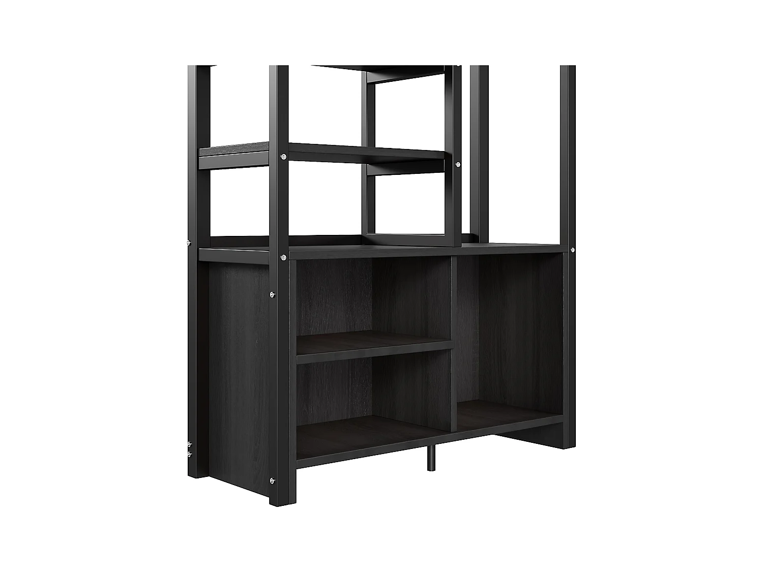 Cama altillo de metal 90x200 cm - con escritorio + tomas USB + barreras - Negro