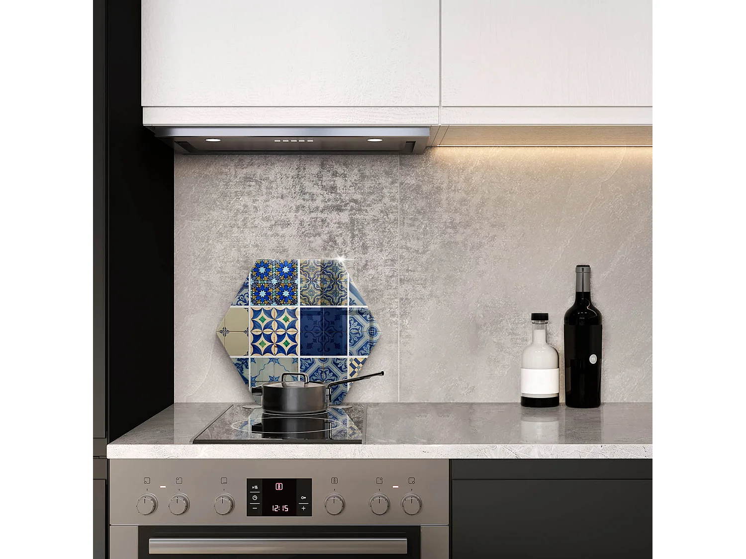 Sechseckiges Küchenbrett aus Glas, 40 cm, dekorative Fliesen