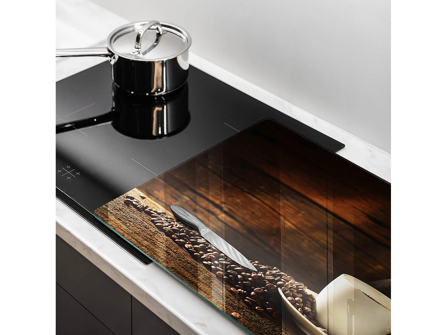 Rechthoekig glazen keukenbord, 80x52 cm Houten koffiekopje