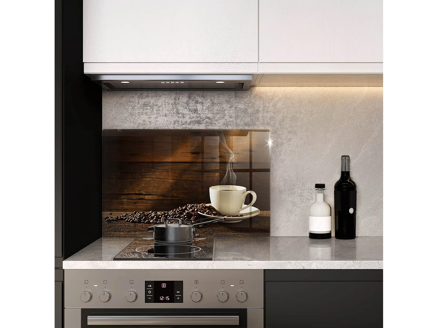 Rechthoekig glazen keukenbord, 80x52 cm Houten koffiekopje