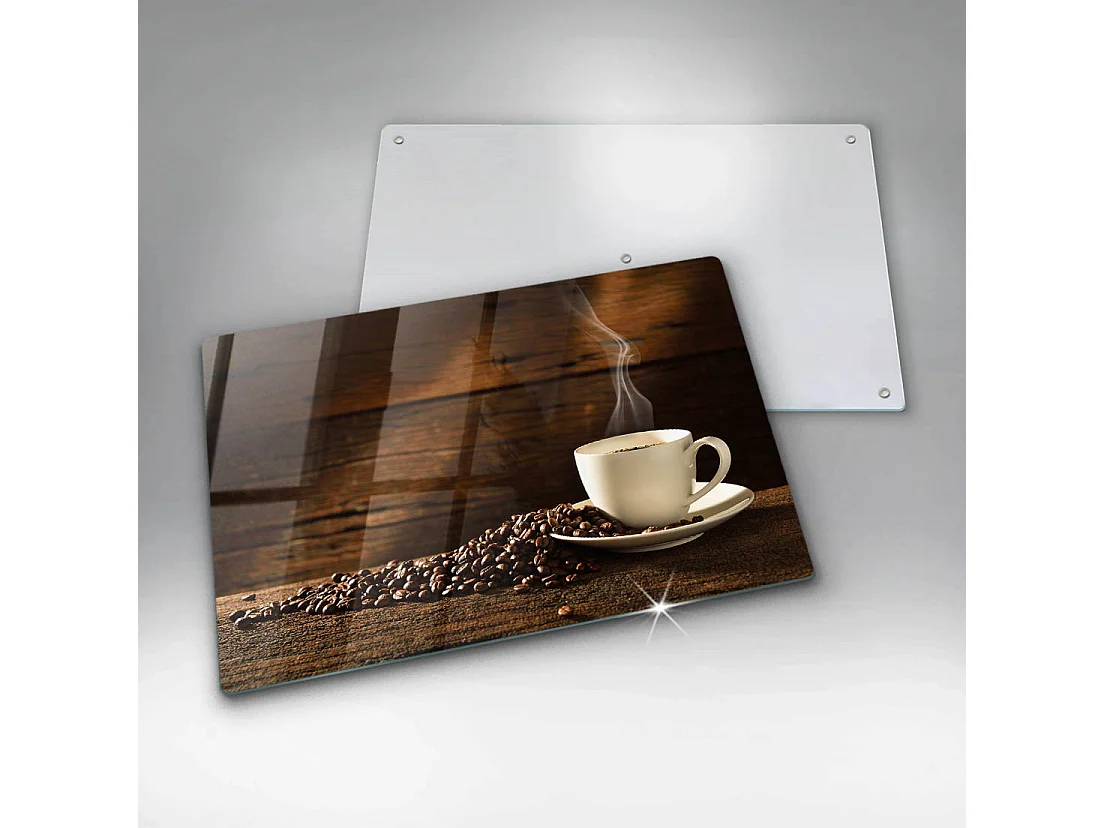 Rechthoekig glazen keukenbord, 80x52 cm Houten koffiekopje