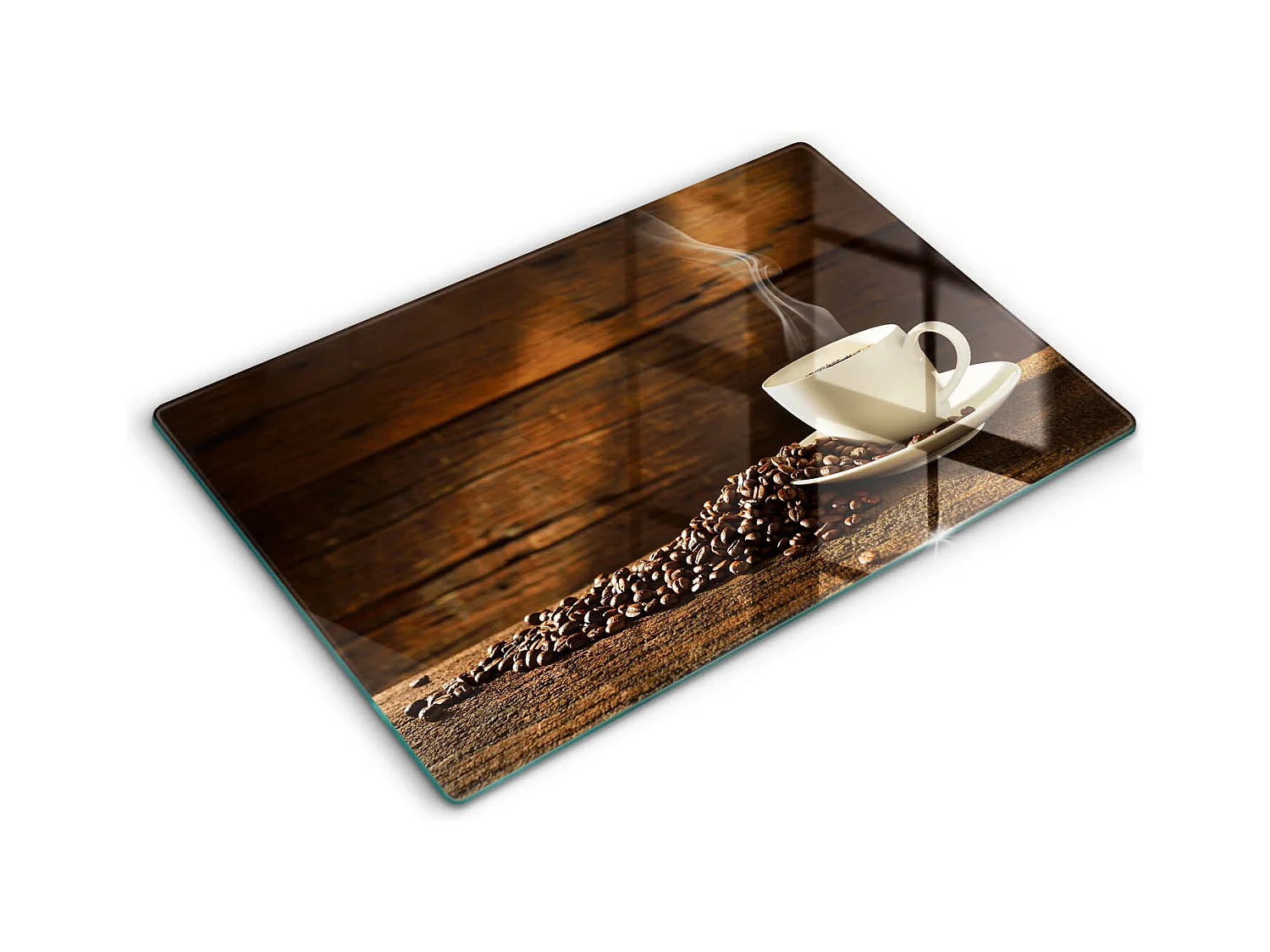 Planche de cuisine rectangulaire en verre, 80x52 cm Tasse à café en bois