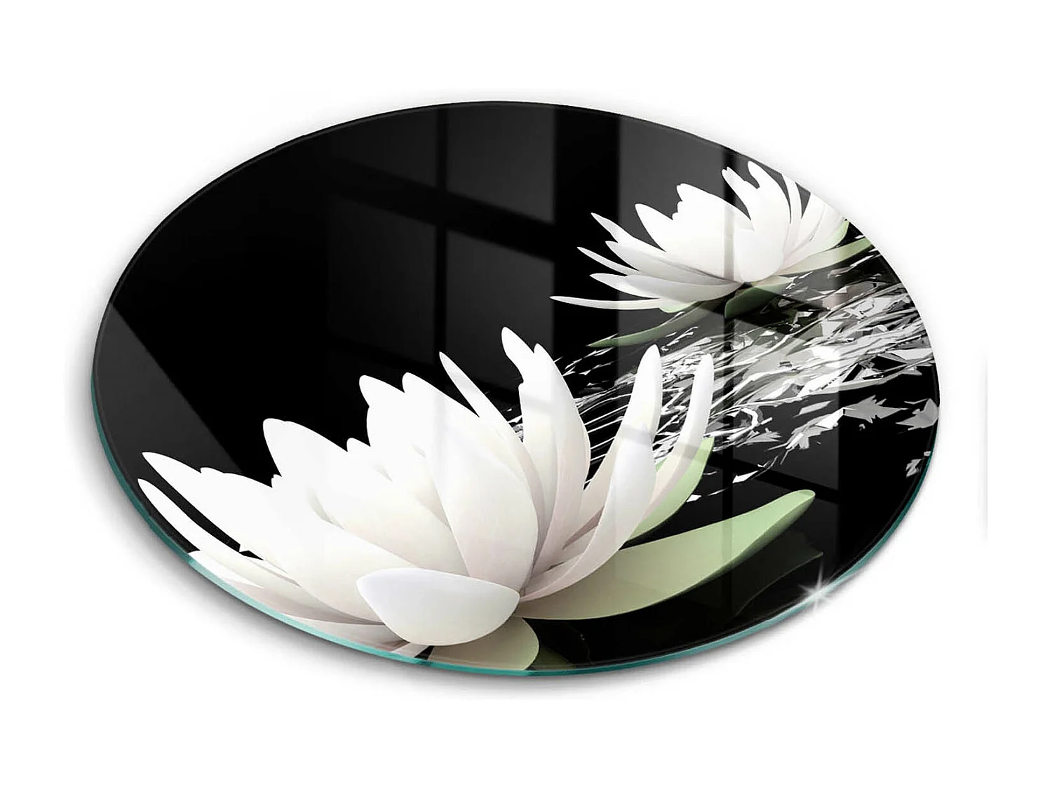 Tabla de cocina redonda de cristal, 40 cm Lirios blancos en el agua