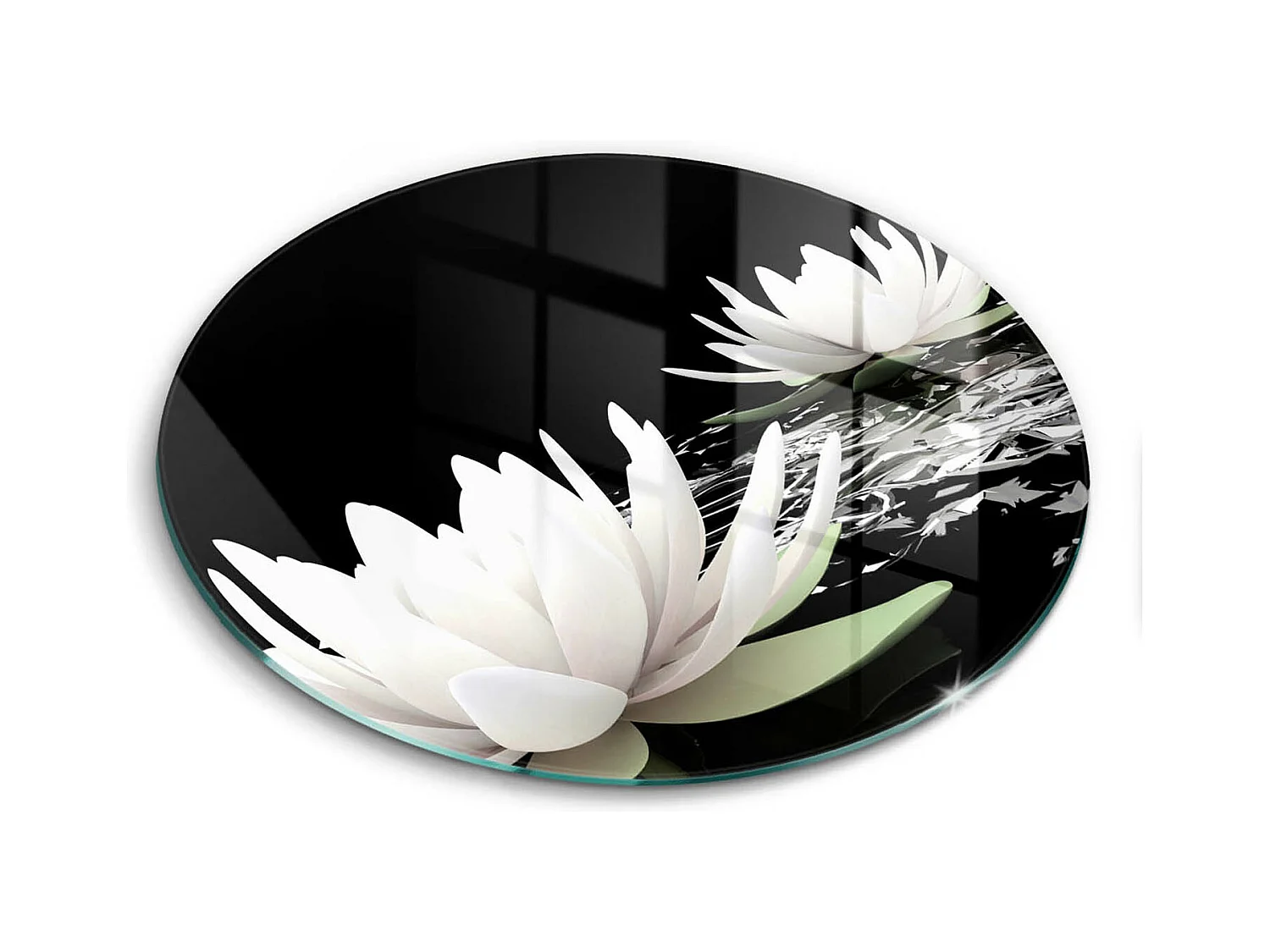 Planche de cuisine ronde en verre, 40 cm Lys blancs sur l'eau