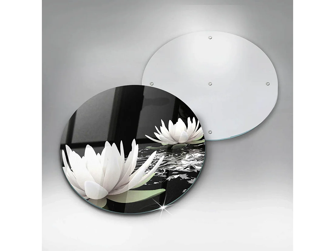 Planche de cuisine ronde en verre, 40 cm Lys blancs sur l'eau