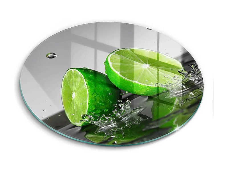 Rundes Küchenbrett aus Glas, 30 cm Saftige Limetten und Wasser
