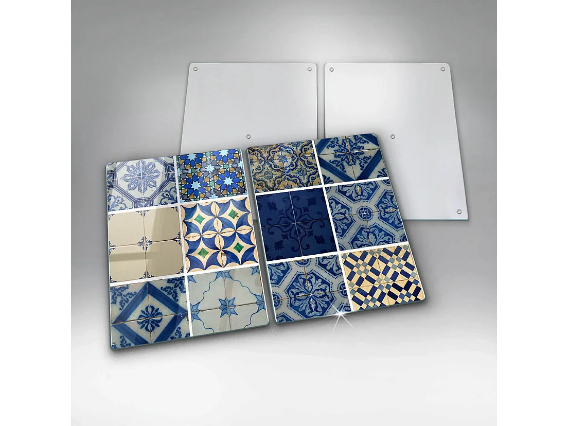 Rechteckiges Küchenbrett aus Glas, 2 Stück 40x52 cm, dekorative Fliesen