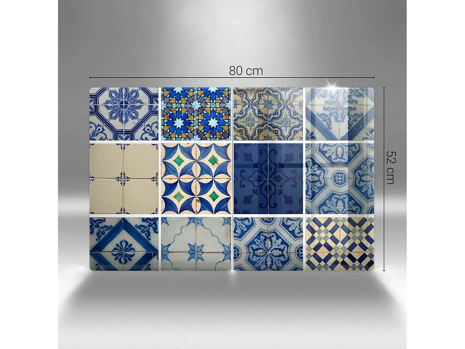 Rechteckiges Küchenbrett aus Glas, 2 Stück 40x52 cm, dekorative Fliesen