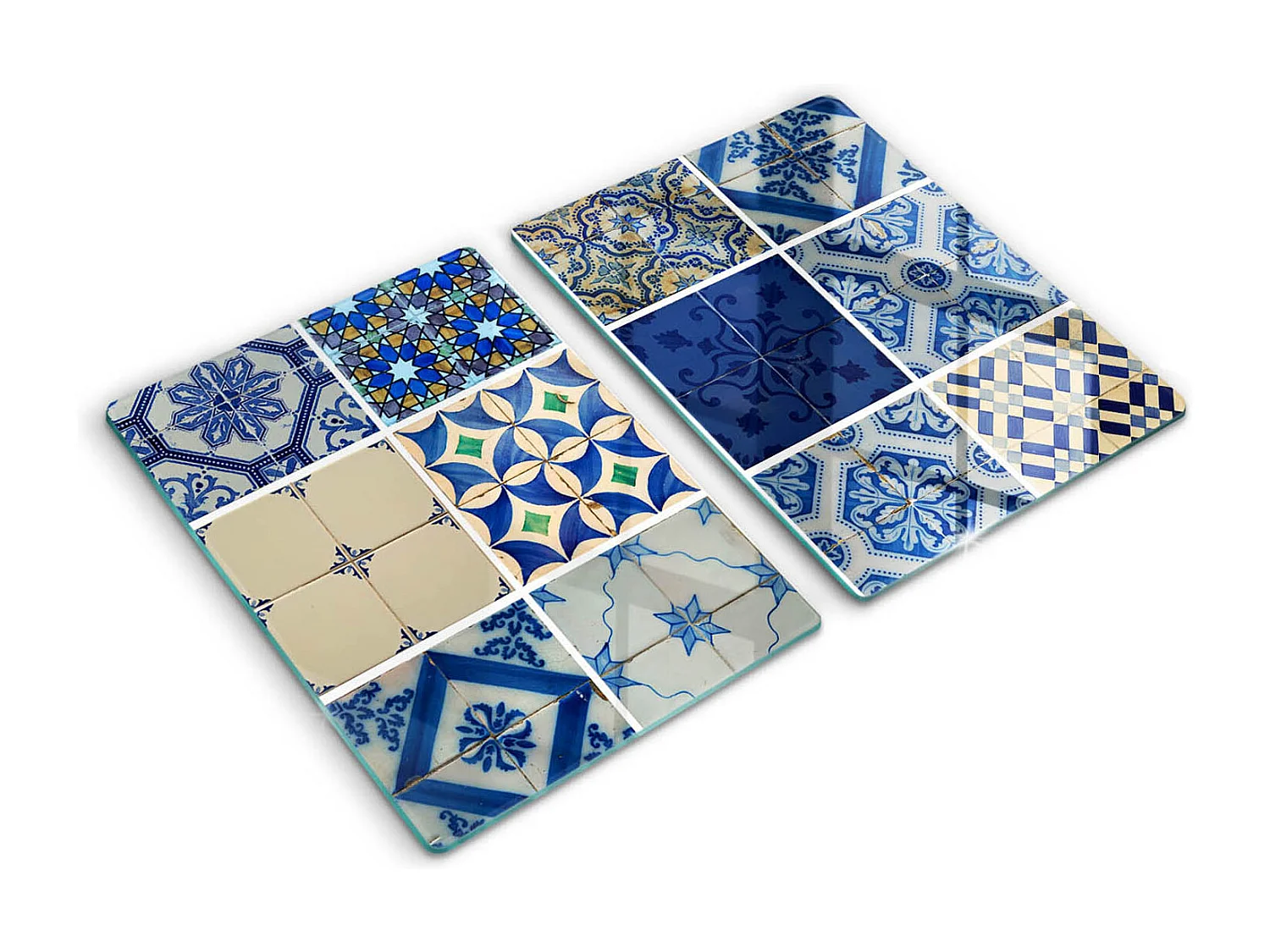 Rechteckiges Küchenbrett aus Glas, 2 Stück 40x52 cm, dekorative Fliesen