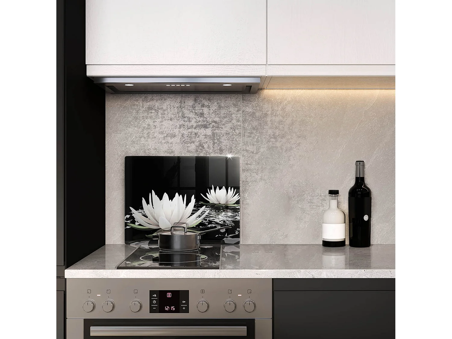 Rechteckiges Küchenbrett aus Glas, 52x40 cm Weiße Lilien auf dem Wasser