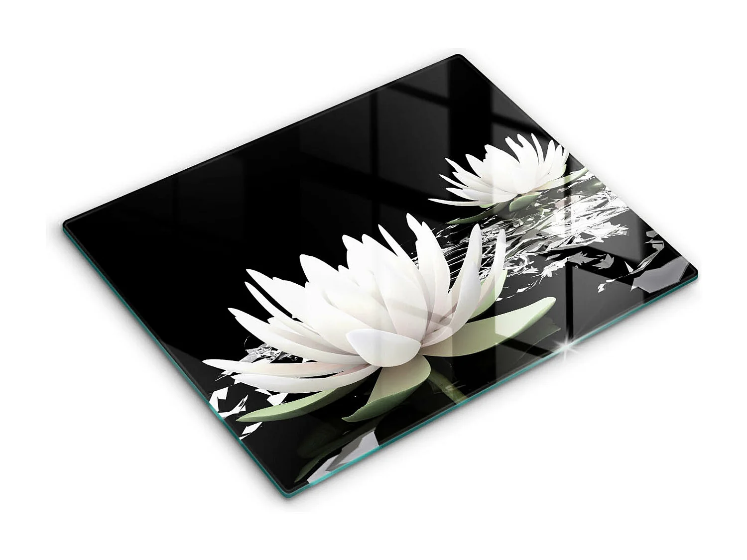 Planche de cuisine rectangulaire en verre, 52x40 cm Lys blancs sur l'eau