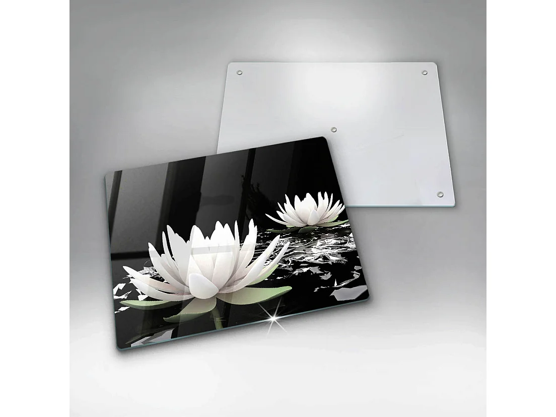 Planche de cuisine rectangulaire en verre, 52x40 cm Lys blancs sur l'eau