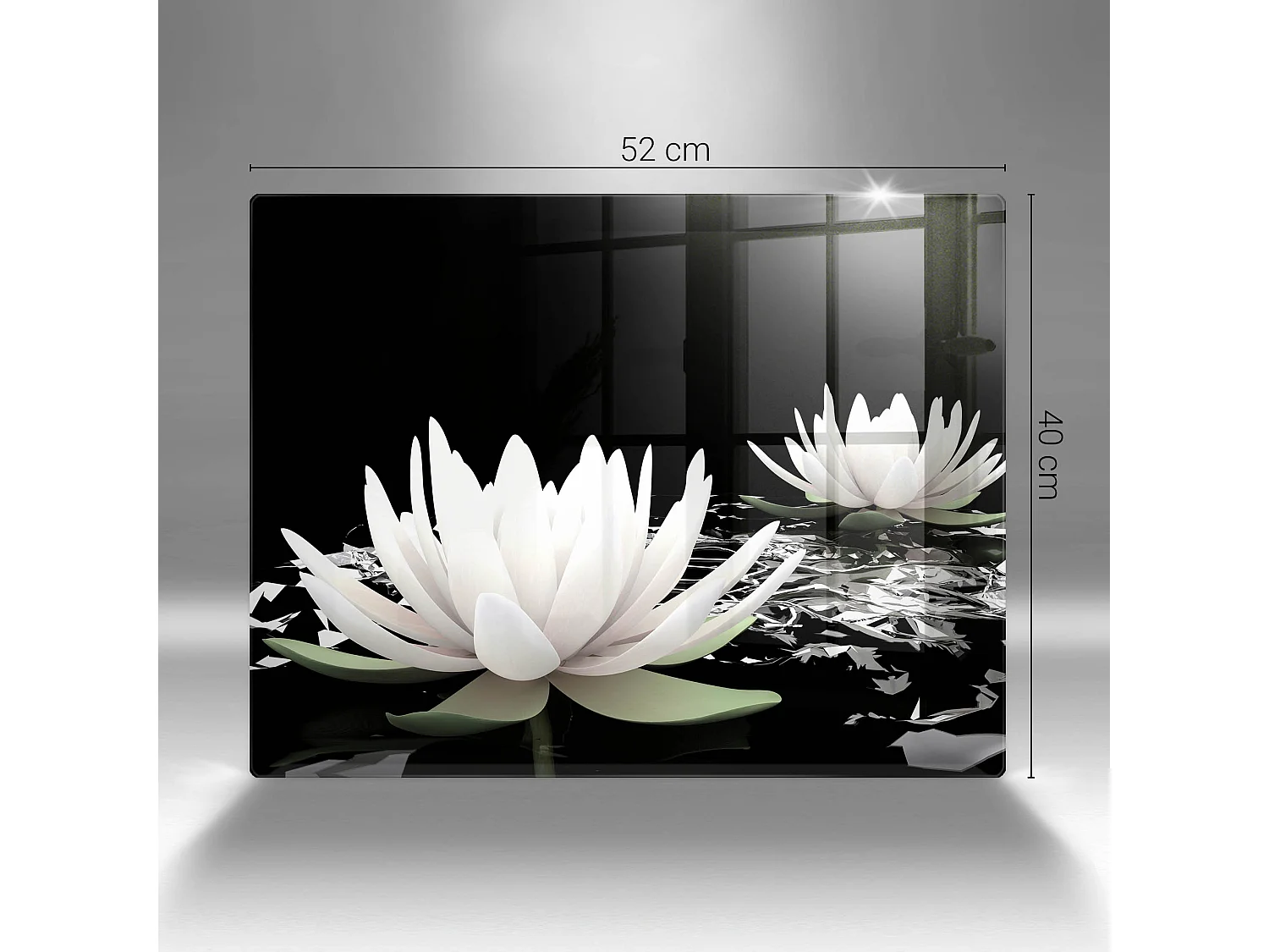 Planche de cuisine rectangulaire en verre, 52x40 cm Lys blancs sur l'eau