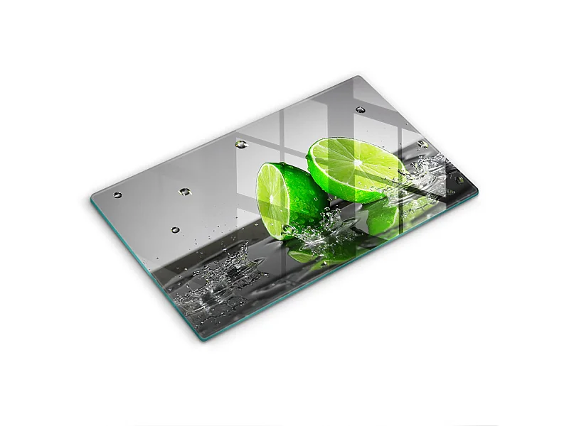 Planche de cuisine rectangulaire en verre, 52x30 cm Citrons verts juteux et eau