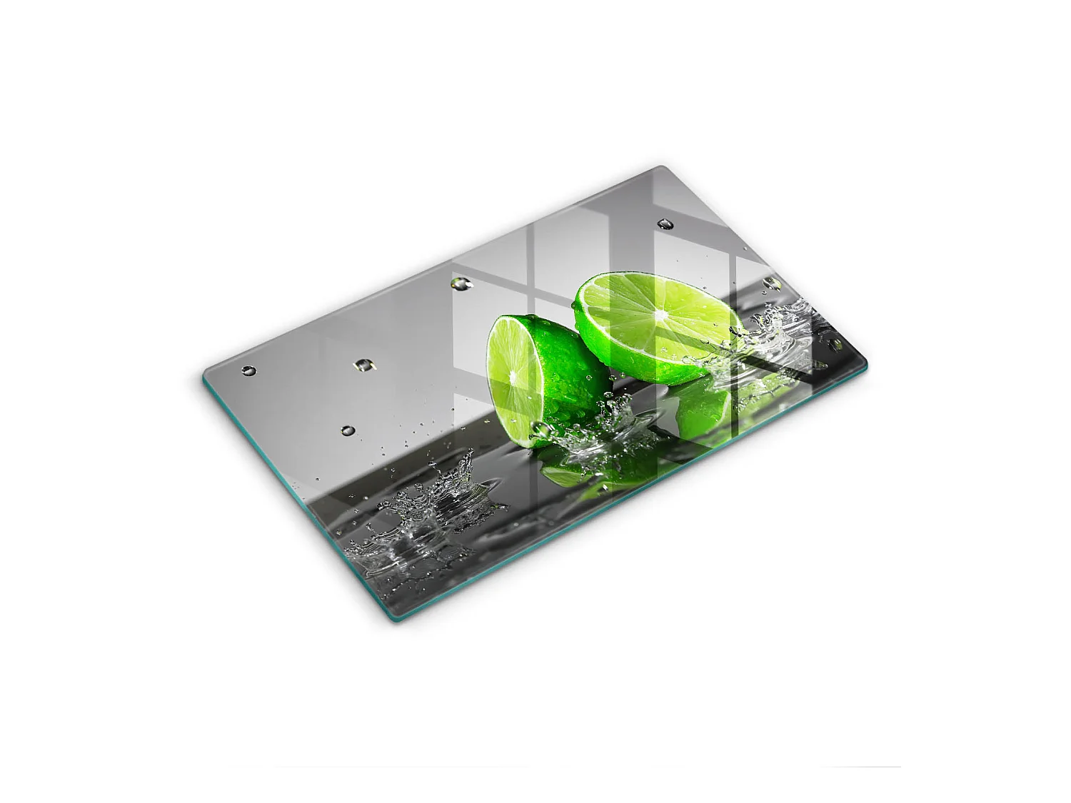 Planche de cuisine rectangulaire en verre, 52x30 cm Citrons verts juteux et eau