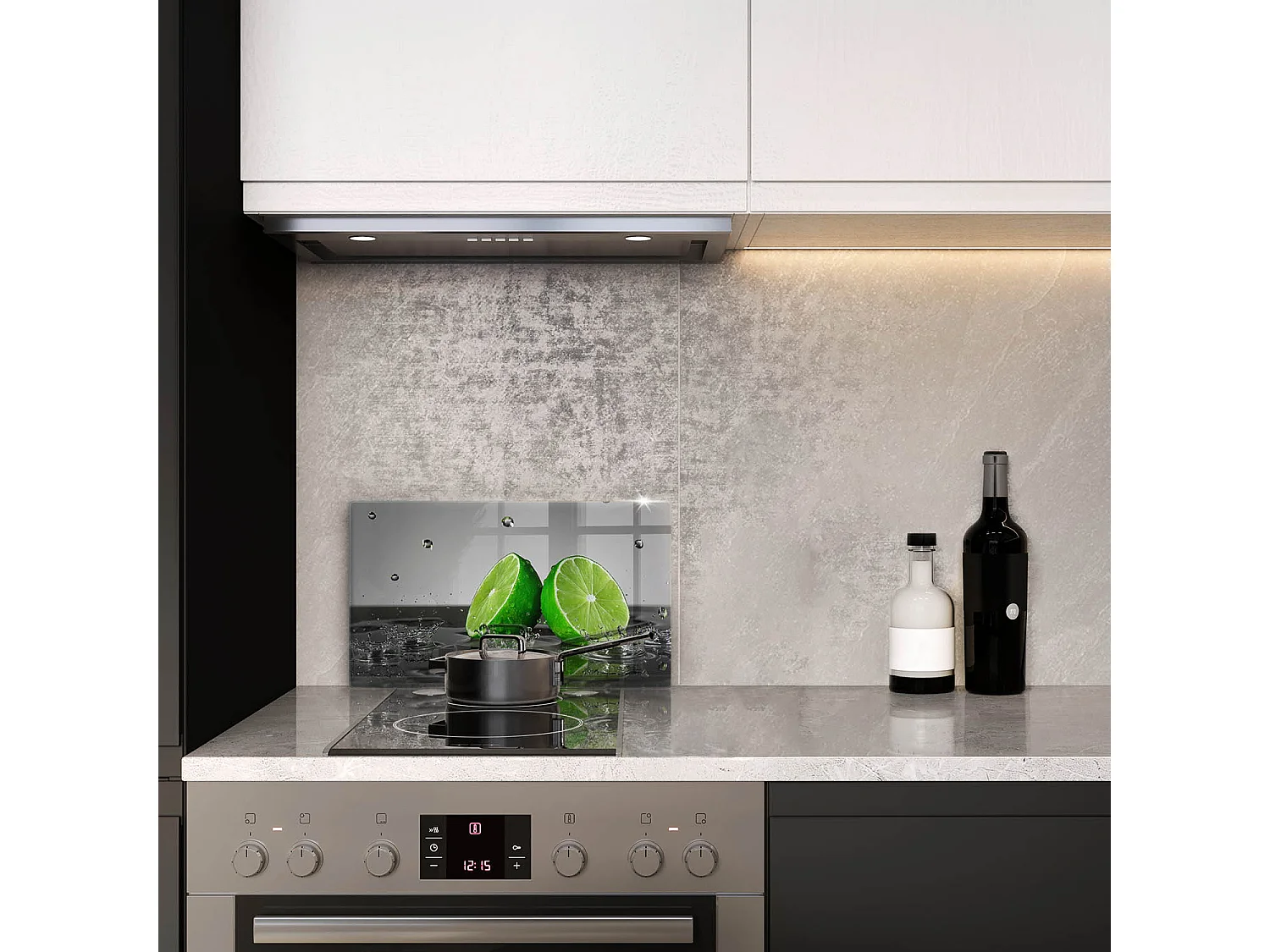 Rechteckiges Küchenbrett aus Glas, 52x30 cm Saftige Limetten und Wasser