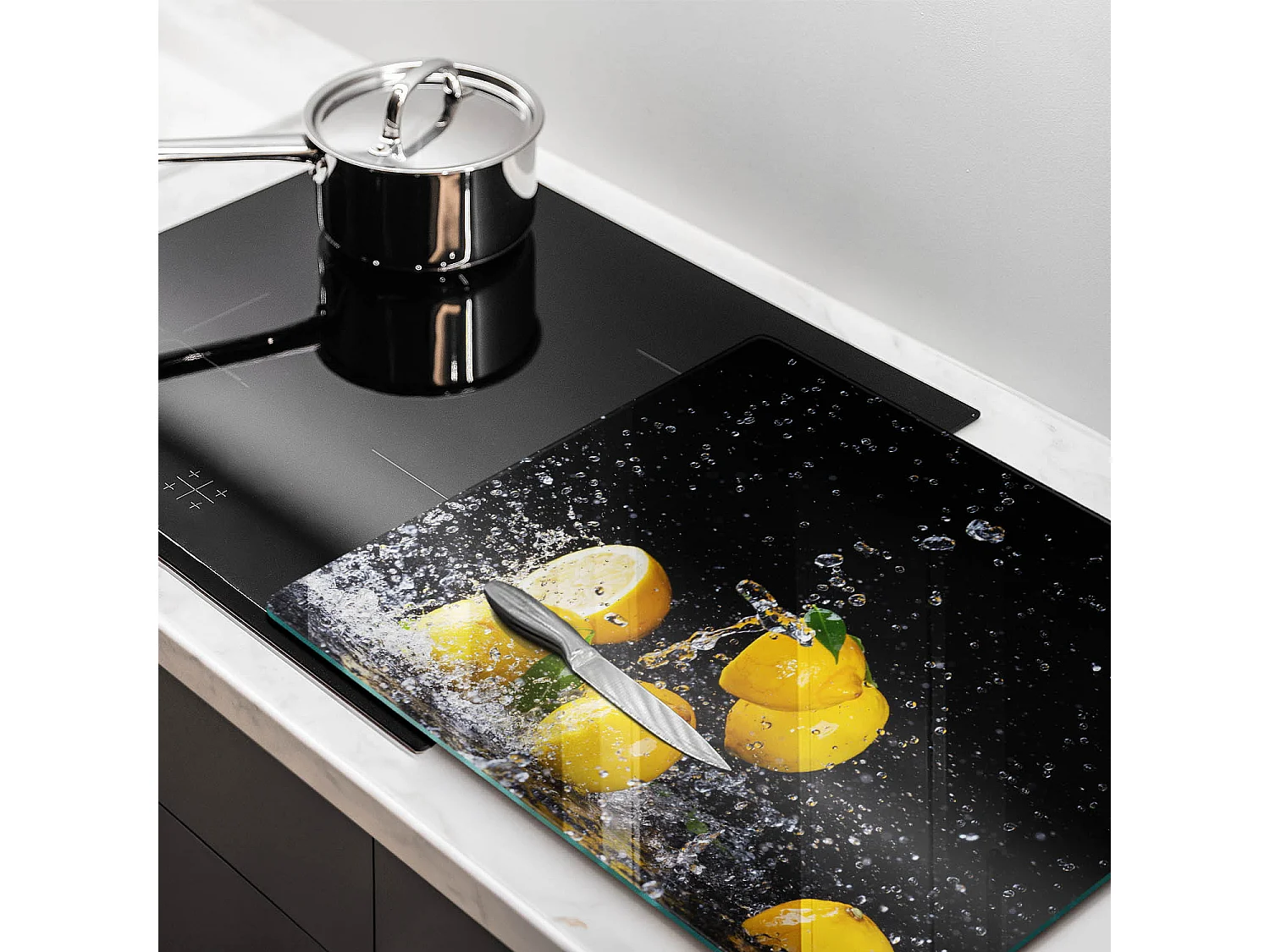 Rechteckiges Küchenbrett aus Glas, 60x52 cm Saftige Zitronenfrucht