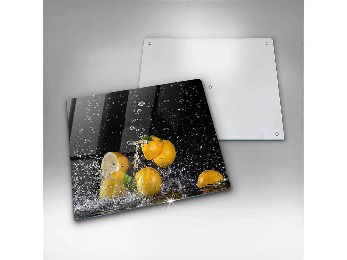 Rechteckiges Küchenbrett aus Glas, 60x52 cm Saftige Zitronenfrucht