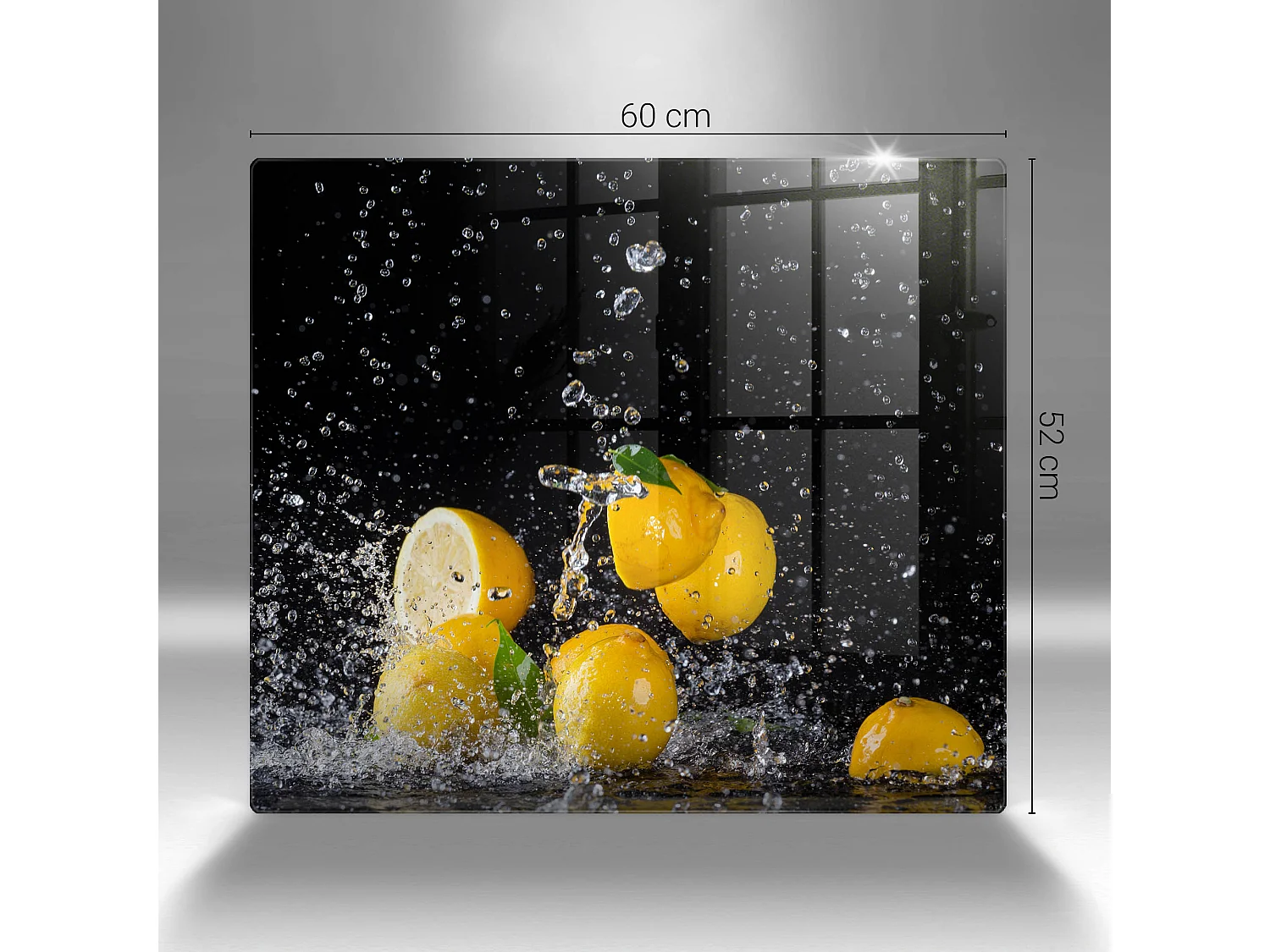 Rechteckiges Küchenbrett aus Glas, 60x52 cm Saftige Zitronenfrucht