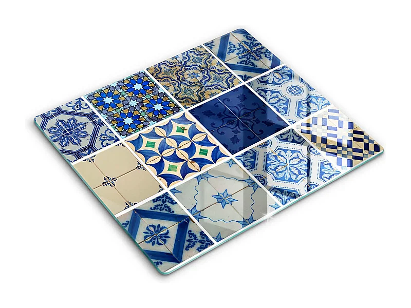 Rechteckiges Küchenbrett aus Glas, 60x52 cm, dekorative Fliesen