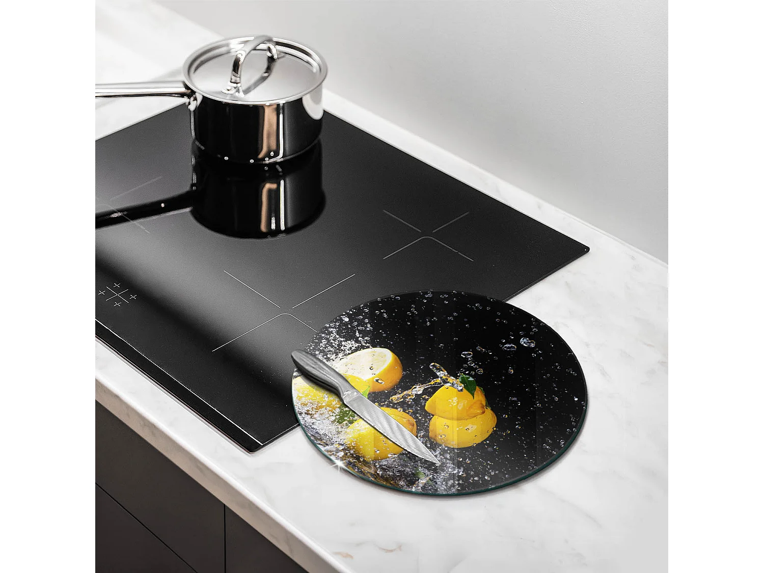 Planche de cuisine ronde en verre, 30 cm Citron juteux