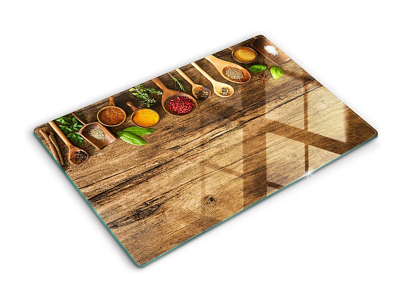 Rechthoekig glazen keukenbord, 80x52 cm Houten lepels voor kruiden