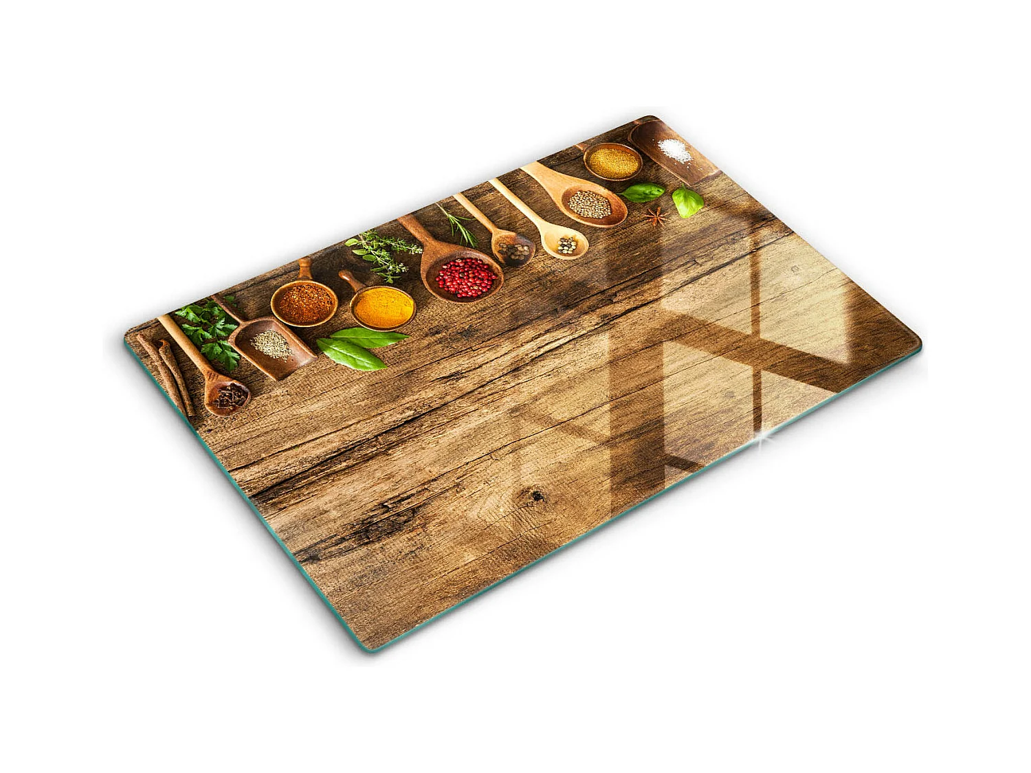 Planche de cuisine rectangulaire en verre, 80x52 cm Cuillères en bois pour épices