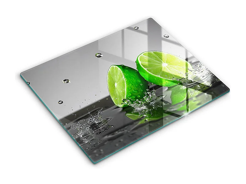 Planche de cuisine rectangulaire en verre, 52x40 cm Citrons verts juteux et eau
