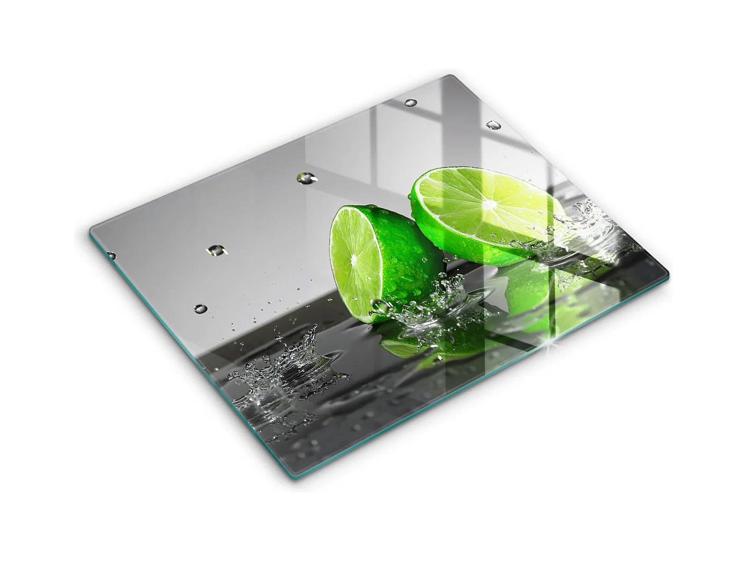 Planche de cuisine rectangulaire en verre, 52x40 cm Citrons verts juteux et eau