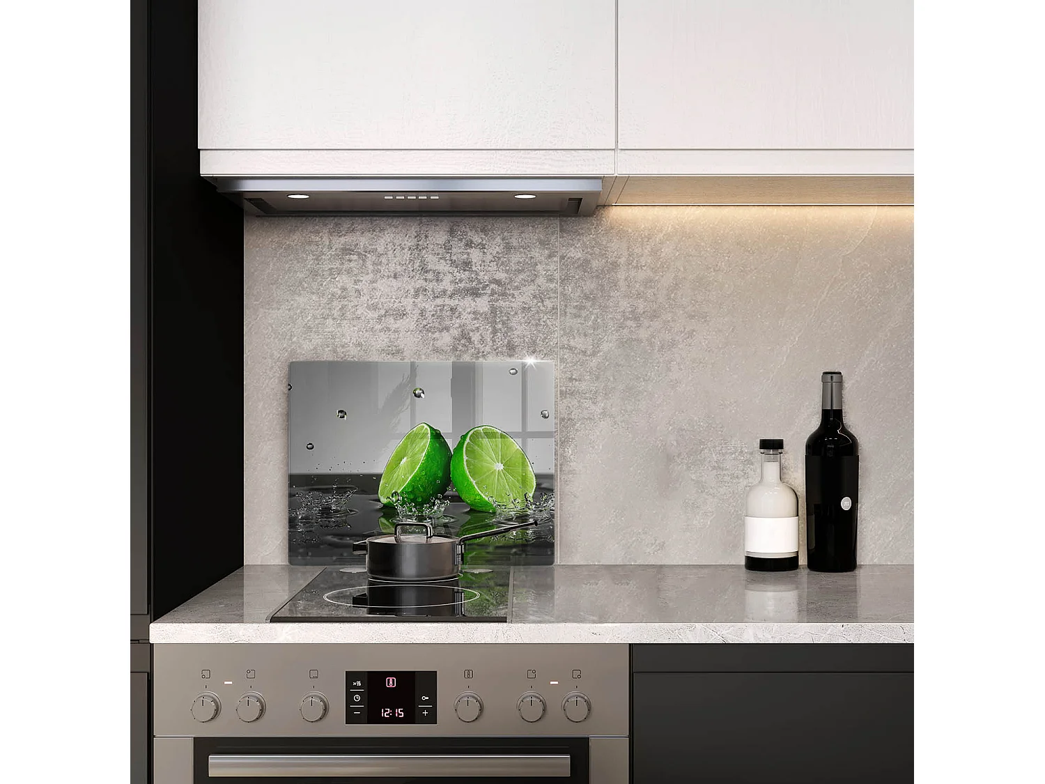 Rechteckiges Küchenbrett aus Glas, 52x40 cm Saftige Limetten und Wasser