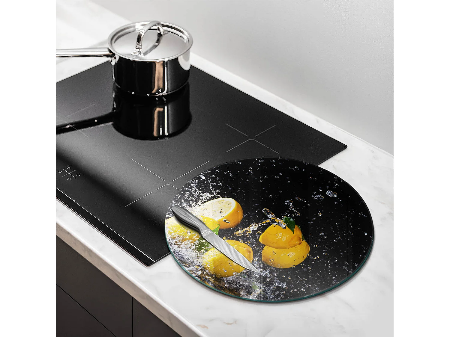 Planche de cuisine ronde en verre, 40 cm Citron juteux