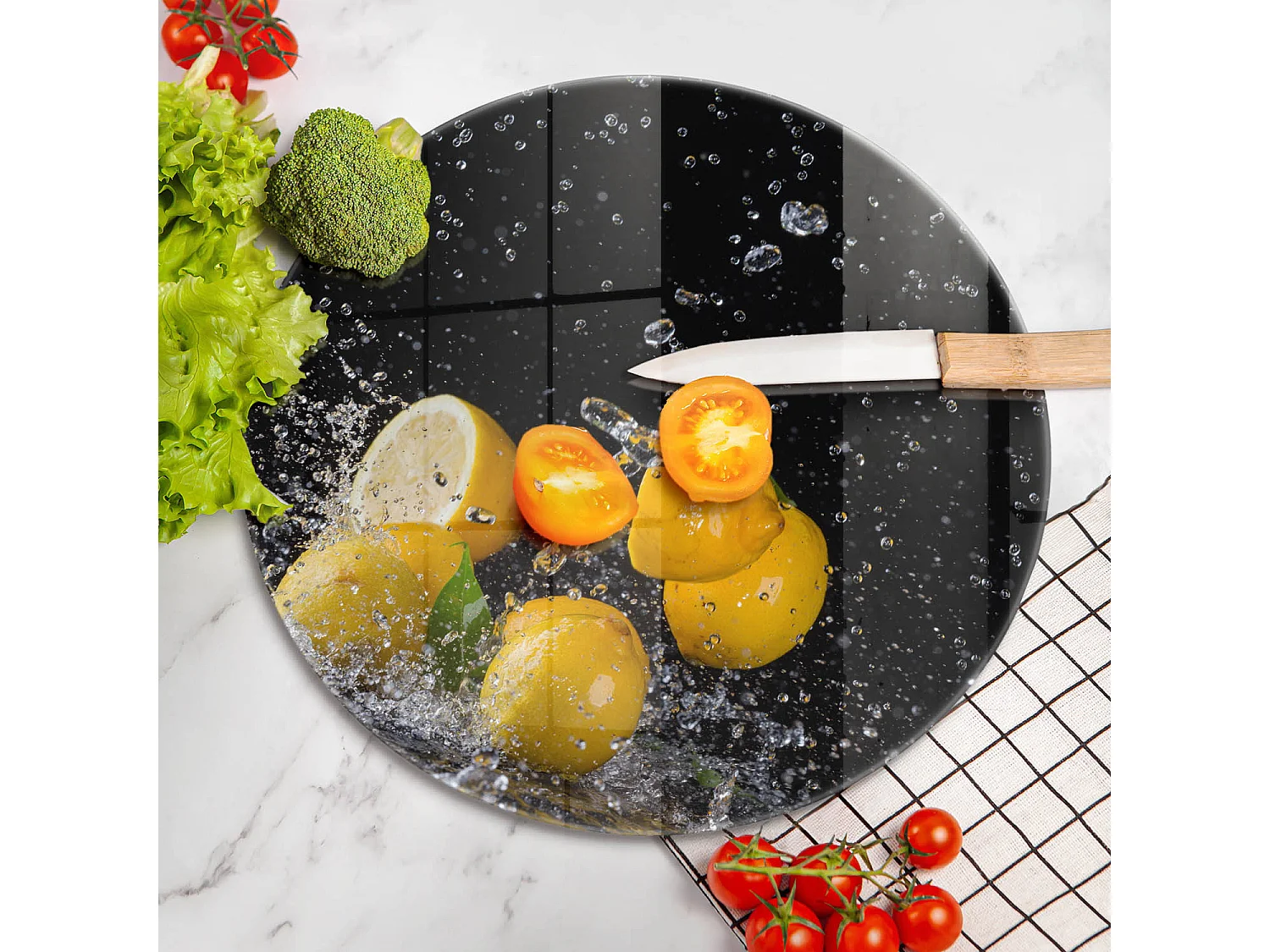 Planche de cuisine ronde en verre, 40 cm Citron juteux