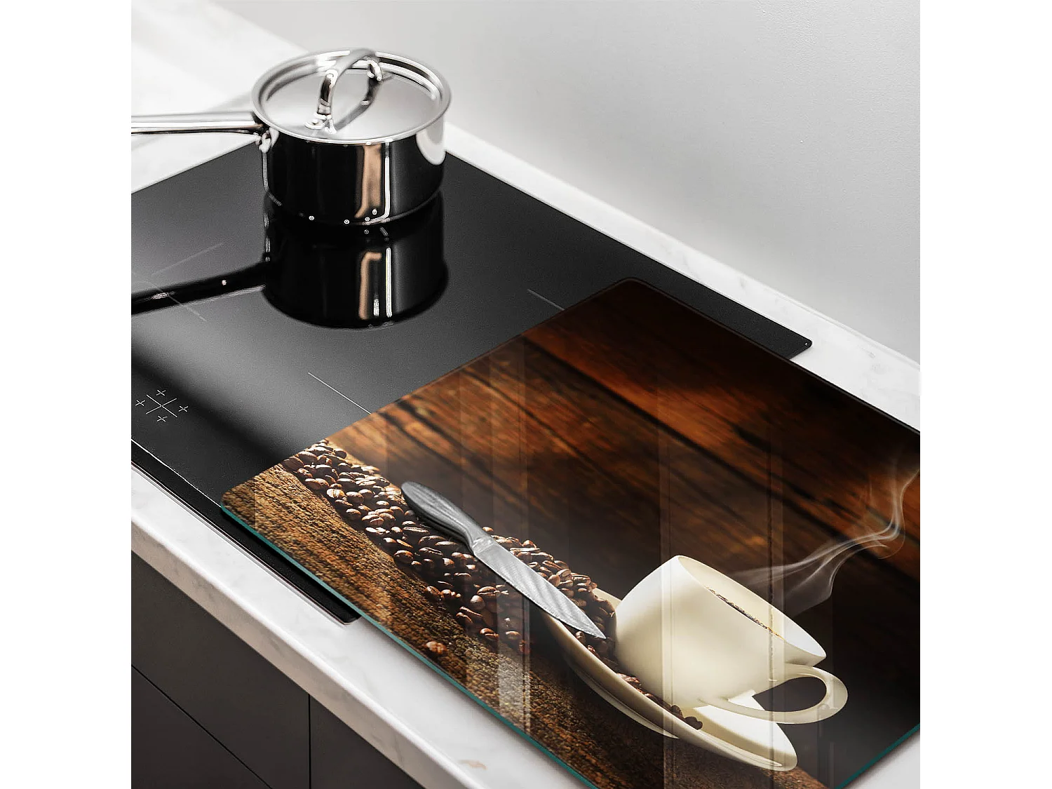 Planche de cuisine rectangulaire en verre, 60x52 cm Tasse à café en bois