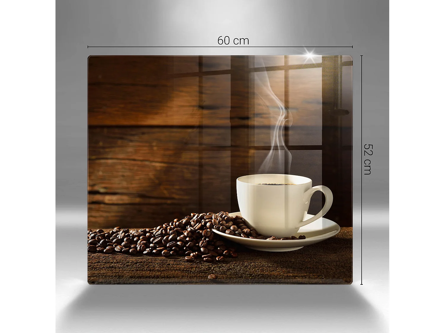 Planche de cuisine rectangulaire en verre, 60x52 cm Tasse à café en bois