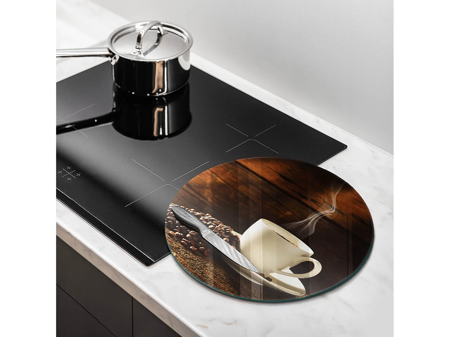 Planche de cuisine ronde en verre, 40 cm Tasse à café en bois