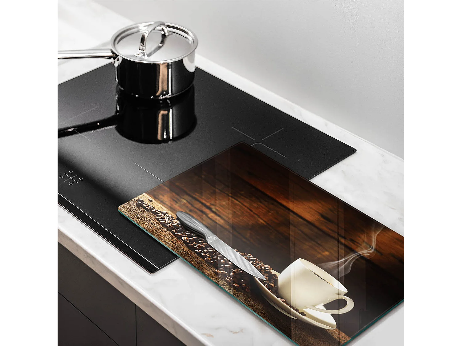 Planche de cuisine rectangulaire en verre, 52x30 cm Tasse à café en bois