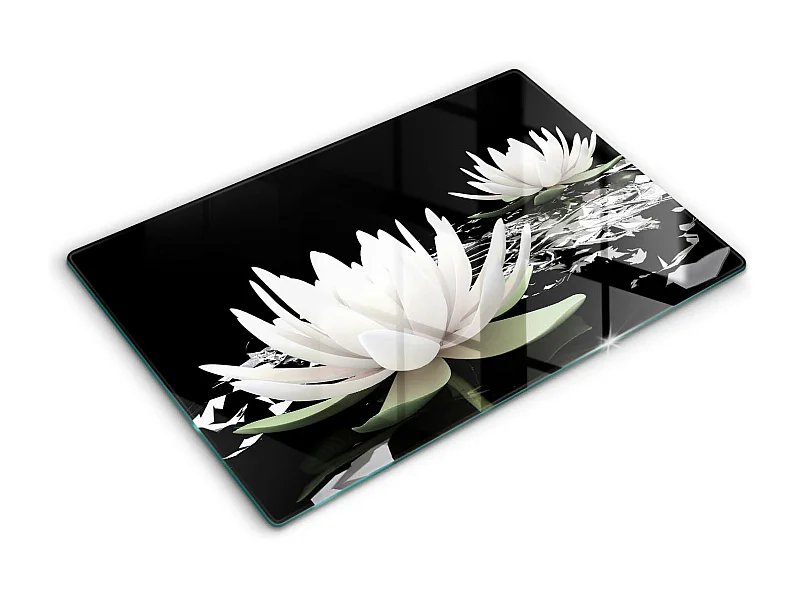 Planche de cuisine rectangulaire en verre, 80x52 cm Lys blancs sur l'eau