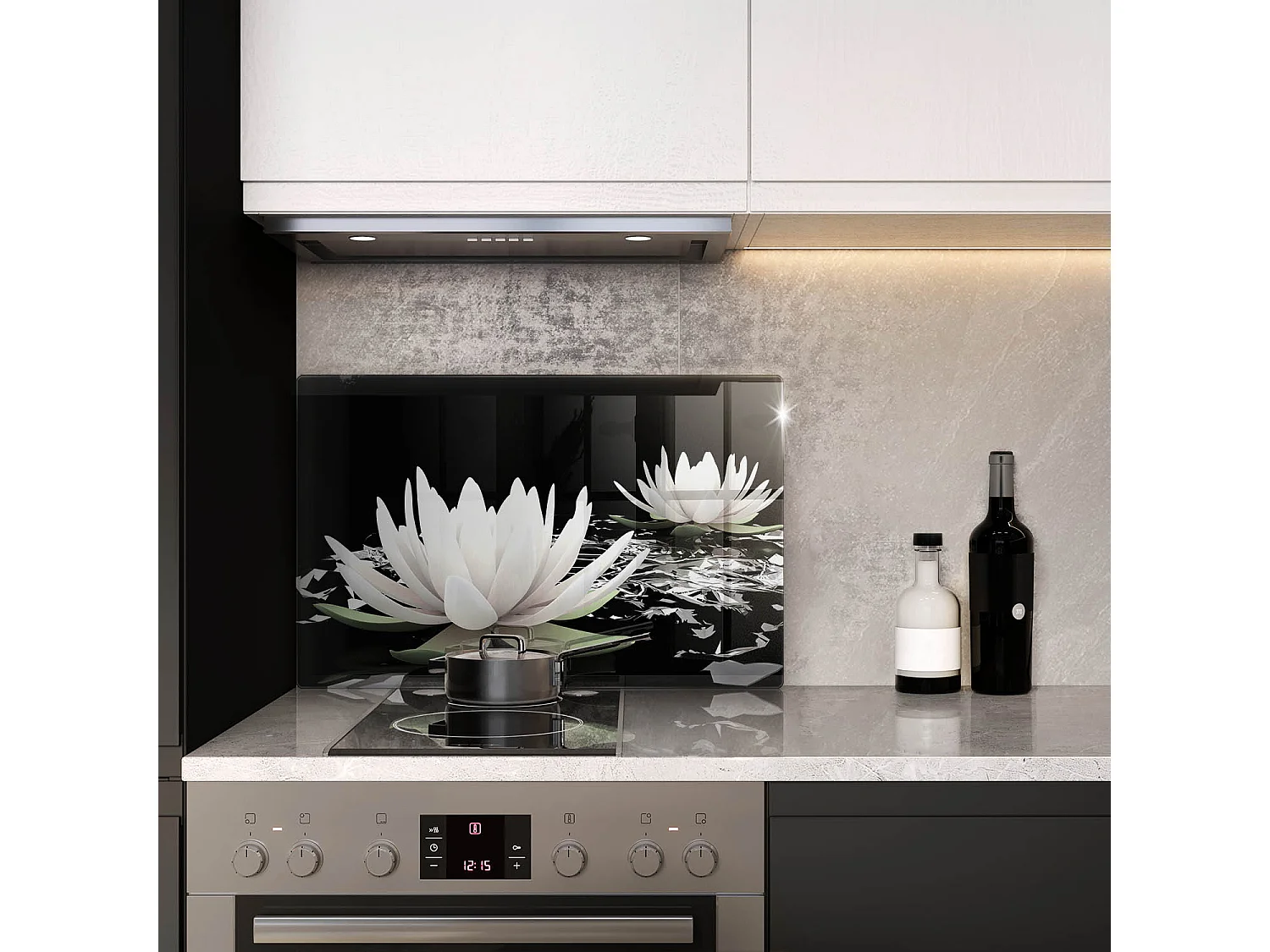 Rechteckiges Küchenbrett aus Glas, 80x52 cm Weiße Lilien auf dem Wasser