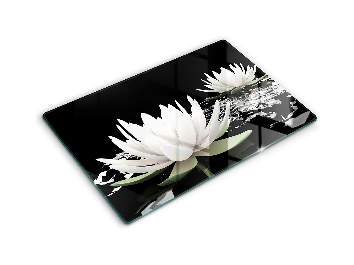 Planche de cuisine rectangulaire en verre, 80x52 cm Lys blancs sur l'eau