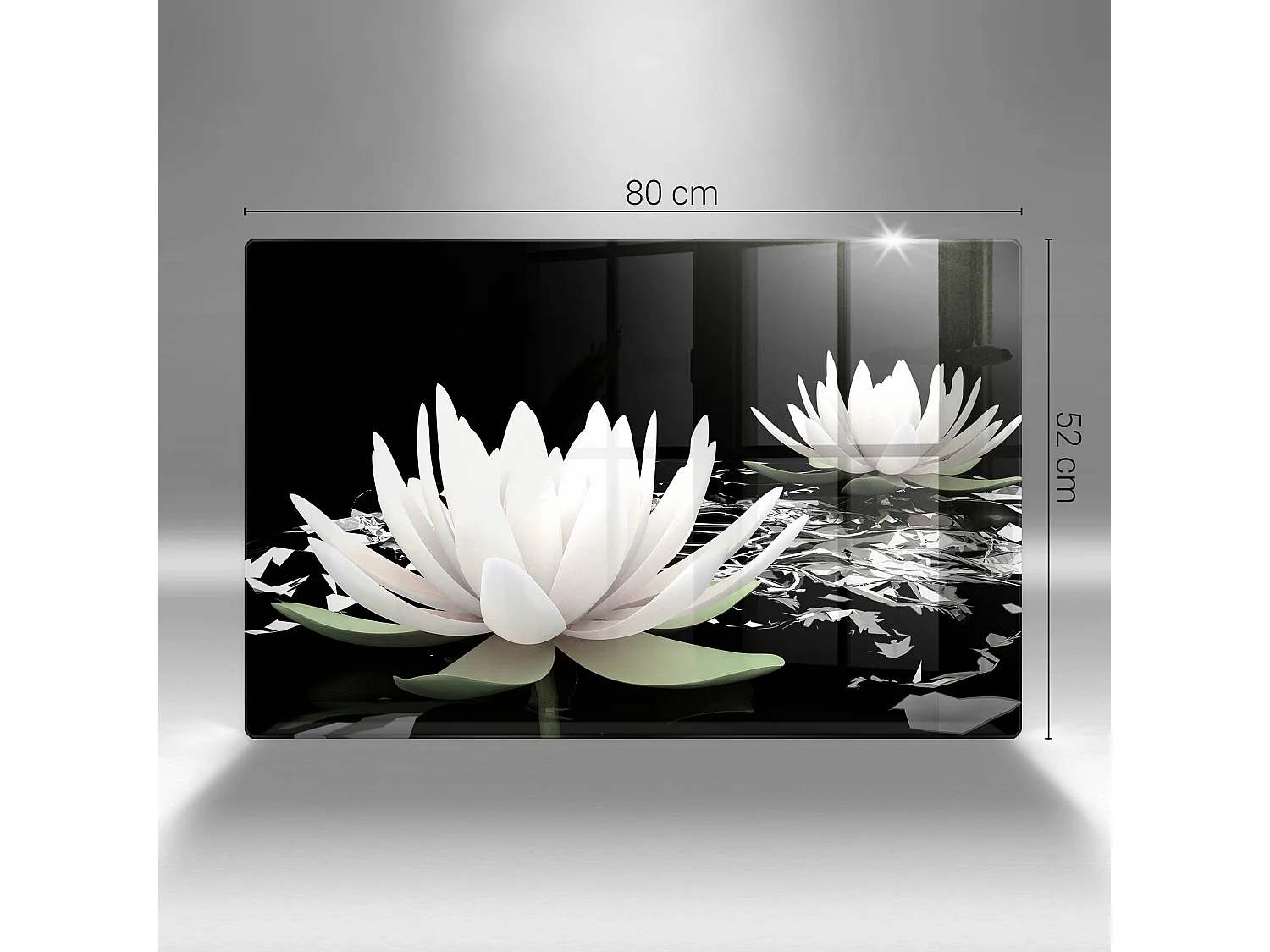 Rechteckiges Küchenbrett aus Glas, 80x52 cm Weiße Lilien auf dem Wasser