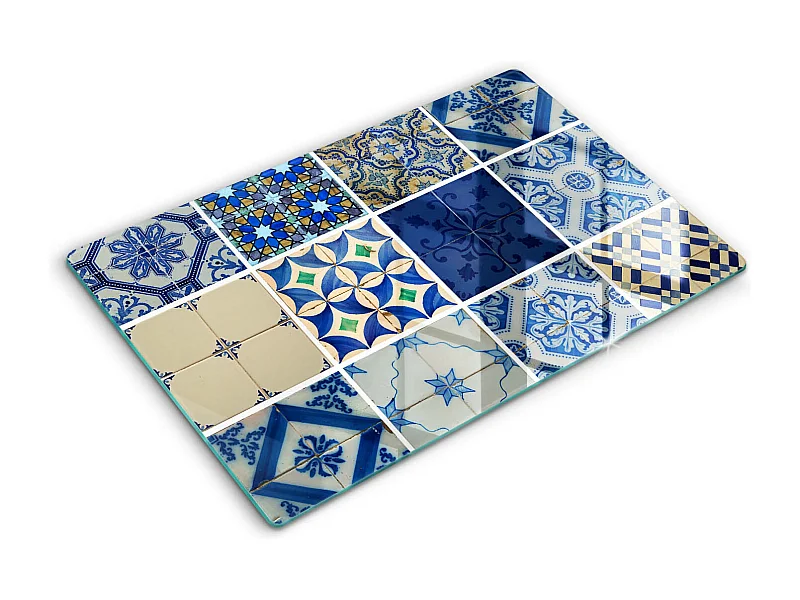 Rechteckiges Küchenbrett aus Glas, 80x52 cm, dekorative Fliesen