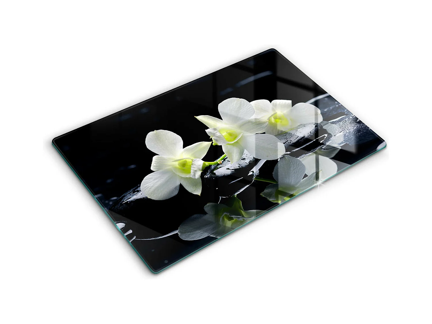Planche de cuisine rectangulaire en verre, 80x52 cm Fleurs blanches dans l'eau zen