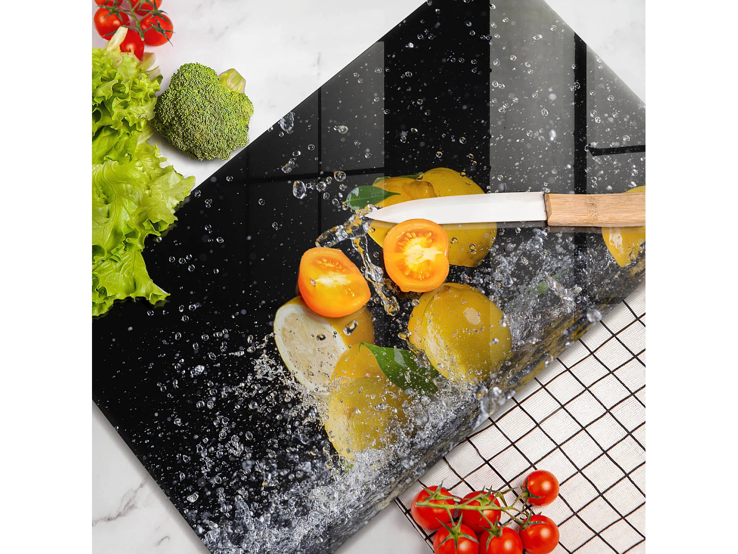Planche de cuisine rectangulaire en verre, 52x30 cm Fruit citron juteux