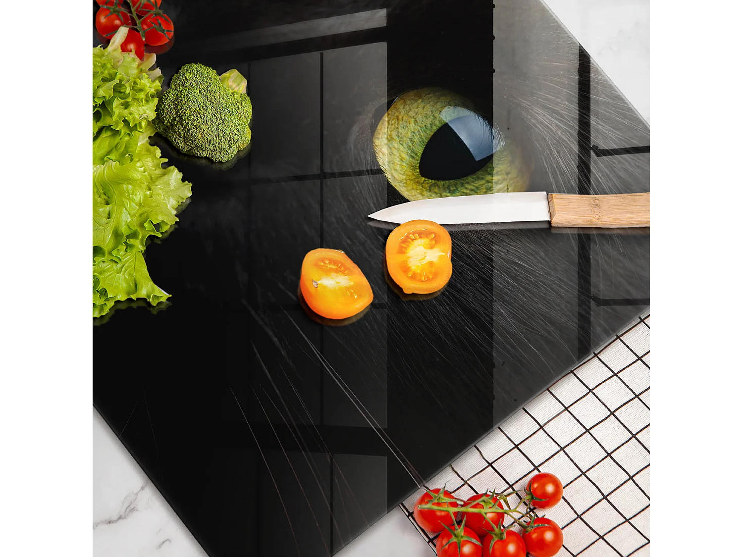 Planche de cuisine rectangulaire en verre, 80x52 cm Animal, yeux de chat